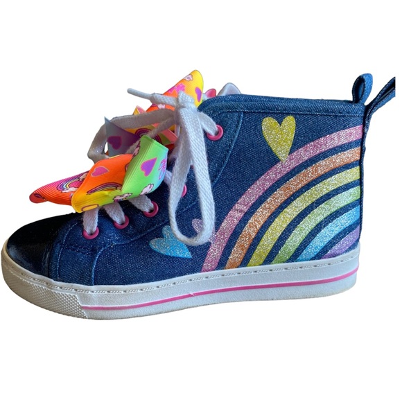 JoJo Siwa Other - JoJo Siwa High Top Rainbow Denim Sneakers with Bow Size 1 Nickelodeon Girls